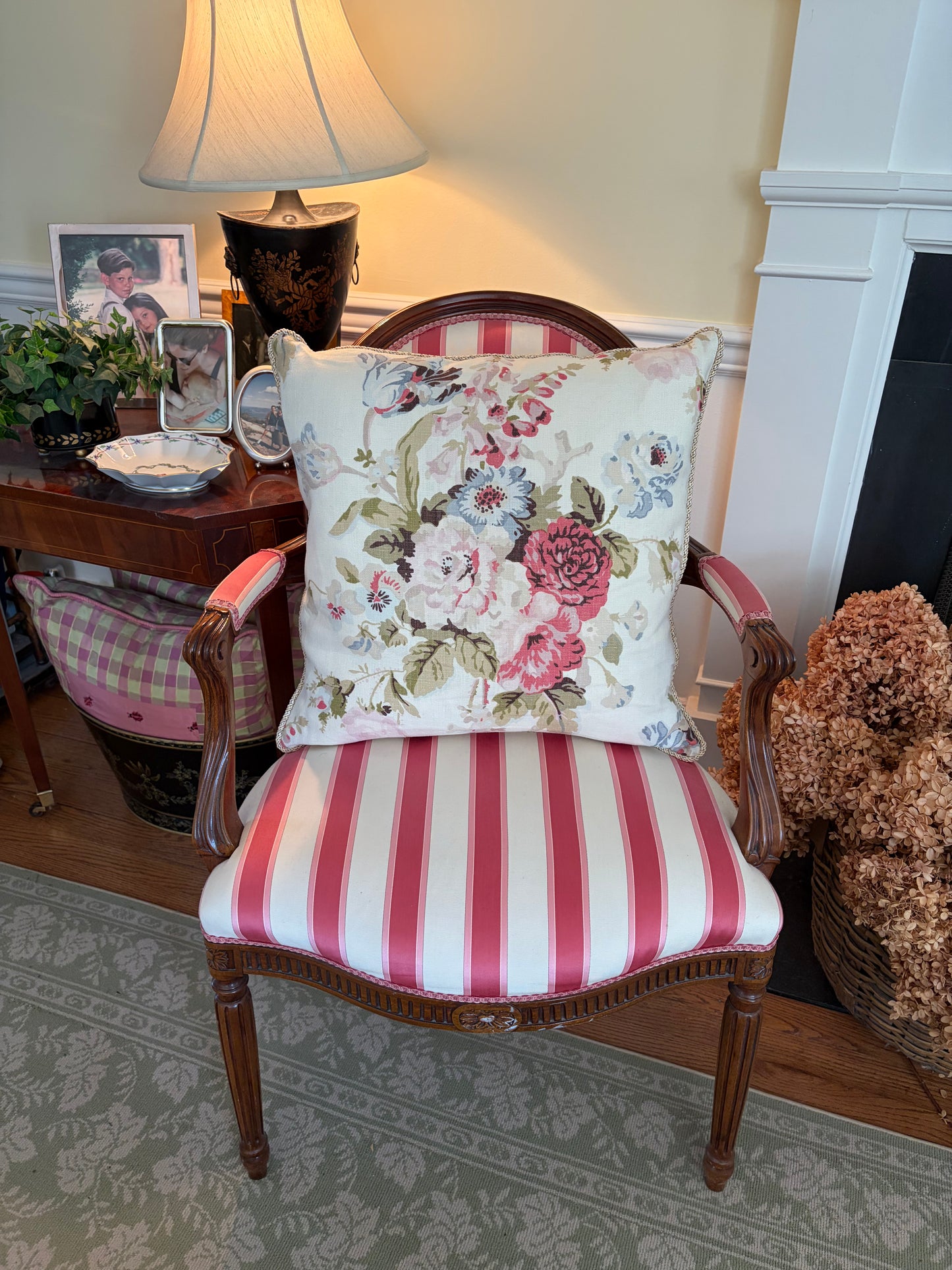 Iconic Grenville Rose by Lee Jofa Linen Decorative Pillow 21 x 21 includes Down/Feather Insert