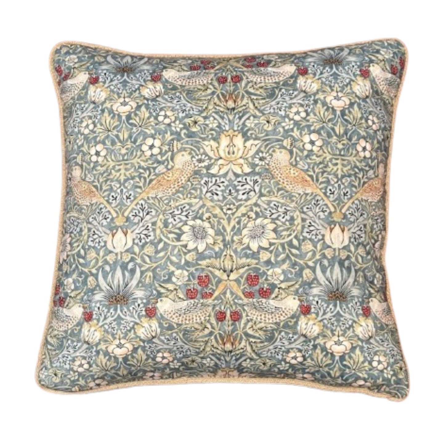 William Morris Strawberry Thief Aqua 19 x 19 Square Decorative Pillow with Down Feather Insert