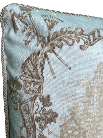 Garden Gazebo Petite Aqua with Plaid 14 X 14 Decorative Pillow with Down Feather Insert