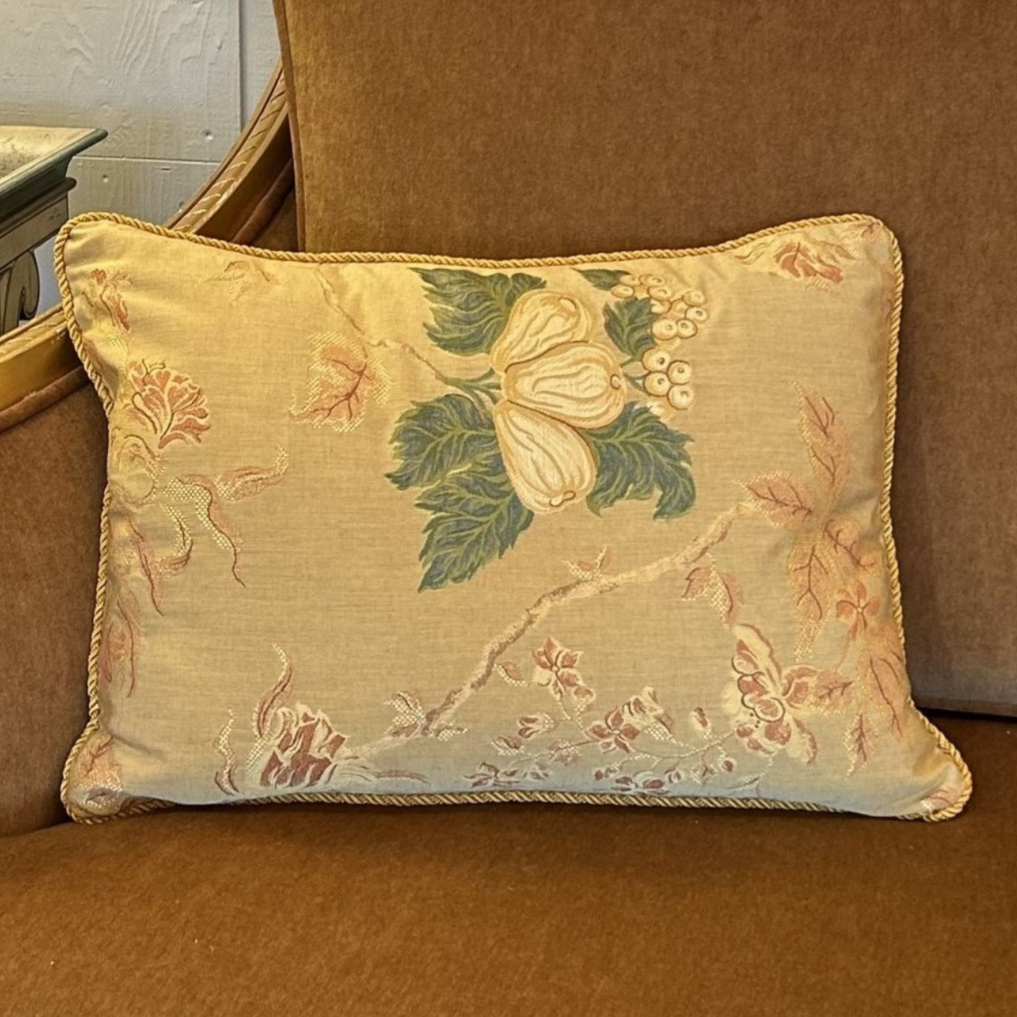Vintage Golden Silk Pears Decorative 16 x 22 Pillow with Down/Feather Insert