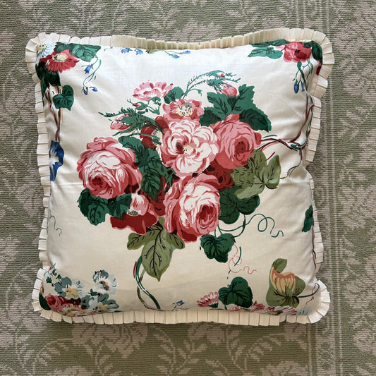 Rockingham Rose Vintage Ramm Decorative 17 x 17 Pillow with Down Feather Insert