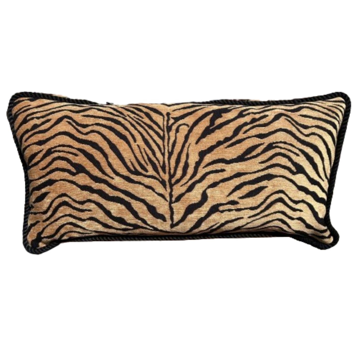 Velvet Bengal Tiger Stripe 12 x 22 Rectangle Lumbar Designer Accent Pillow with Down Feather Insert