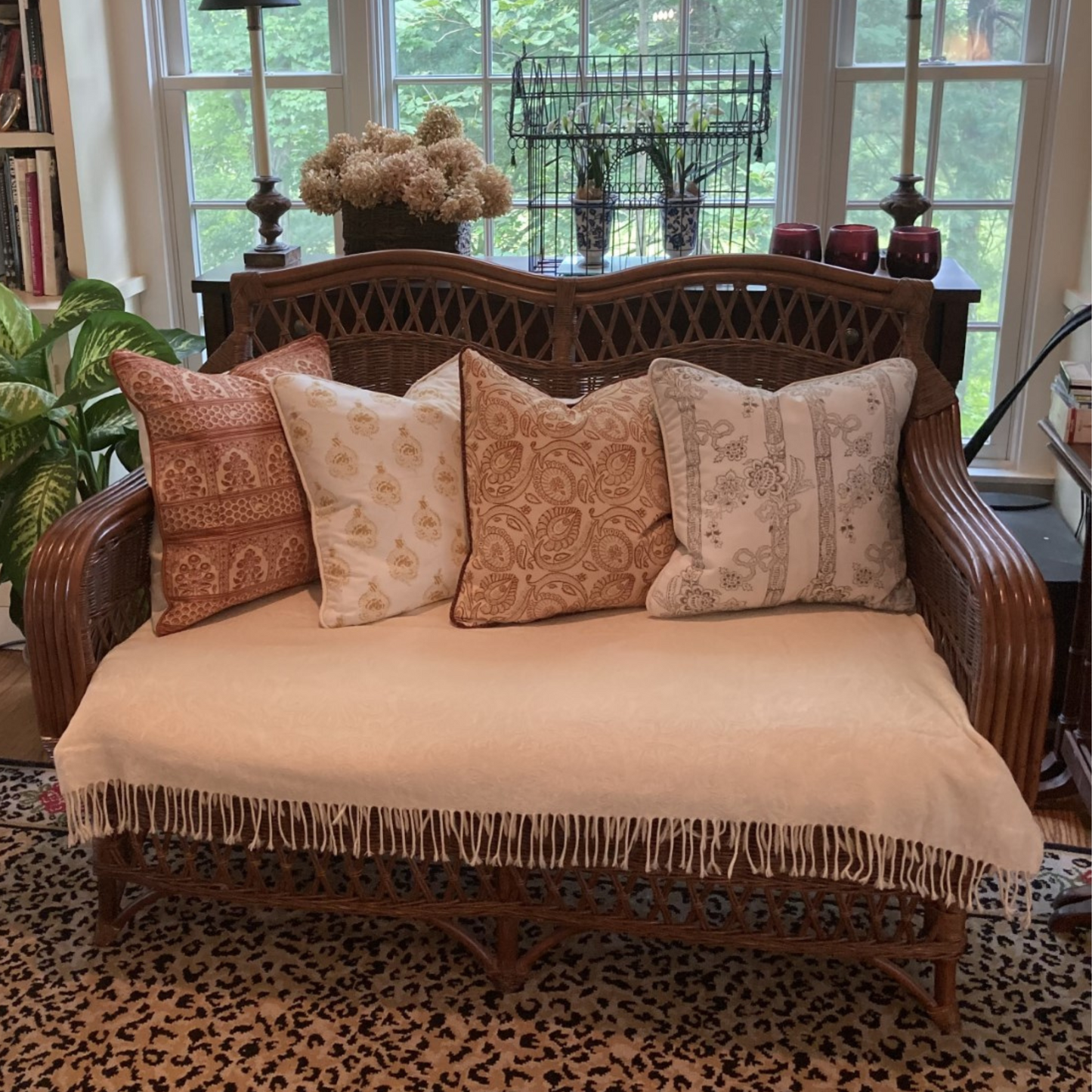 Pomegranate Hand Block Dijon Yellow Print Indiennes Pillow 20 X 20 Square Decorative Pillow with Down Feather Insert