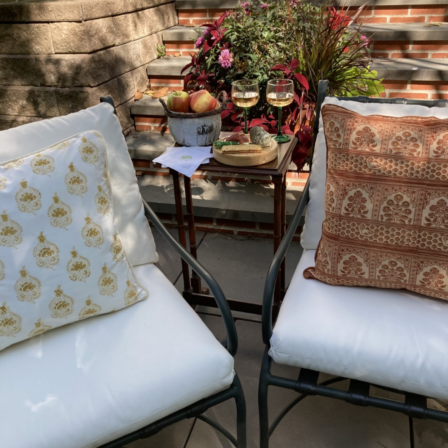 Pomegranate Hand Block Dijon Yellow Print Indiennes Pillow 20 X 20 Square Decorative Pillow with Down Feather Insert