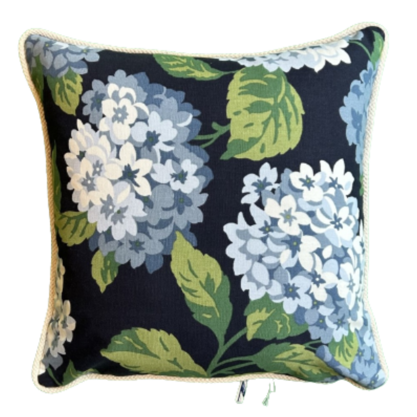 Summer Wind Midnight Hydrangea and Toile 16 X 16 Square Designer Pillow Sides with Down Feather Insert
