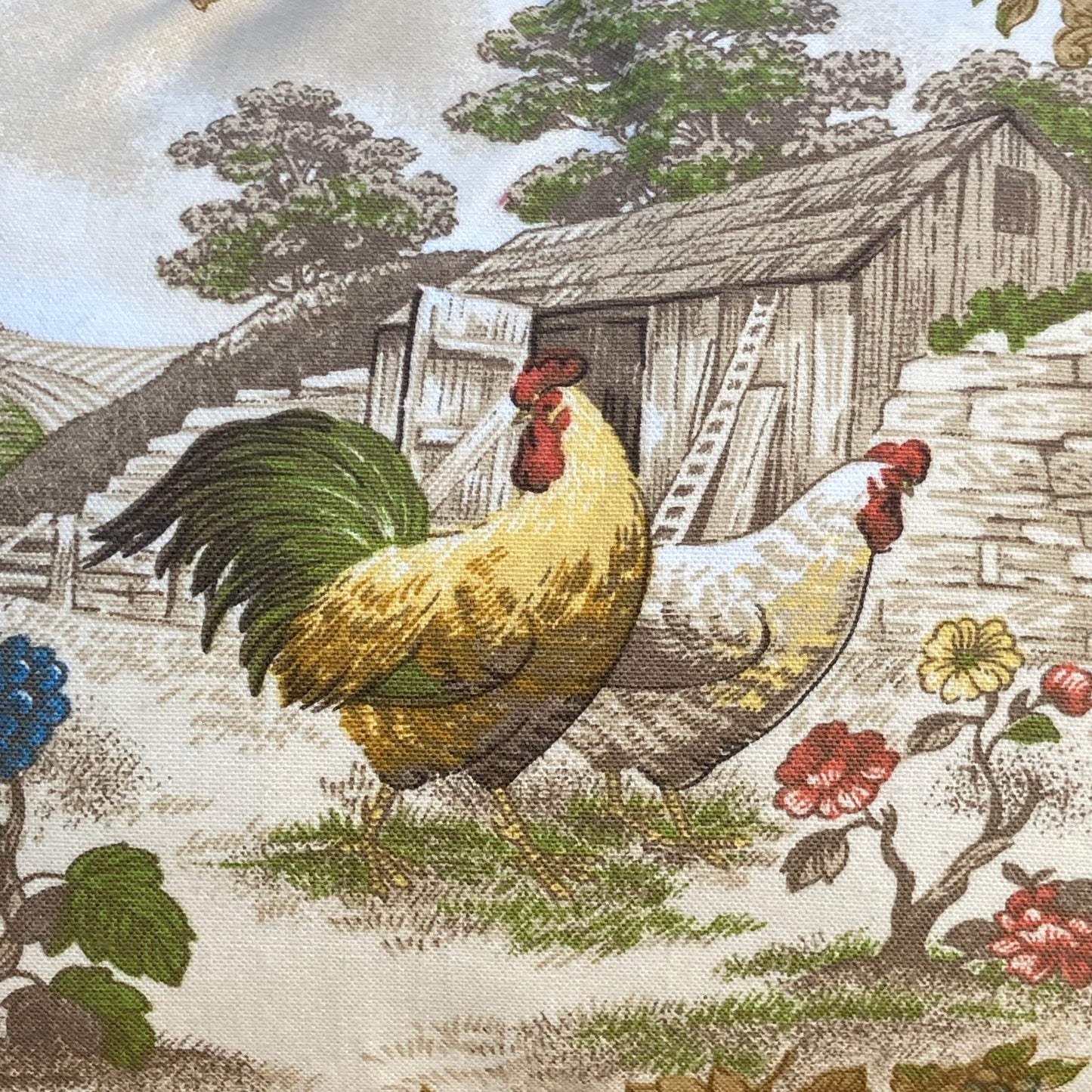 Two French Roosters Pillow Front Toile in Mustard with Brown Gingham 12 X 16 Rectangle Designer Throw Pillow with Down Feather Insert