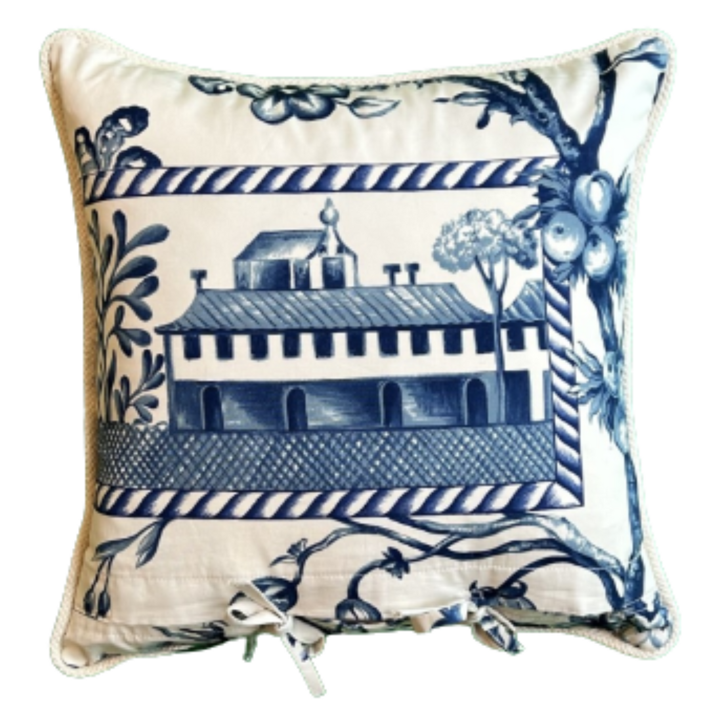 Summer Wind Midnight Hydrangea and Toile 16 X 16 Square Designer Pillow Sides with Down Feather Insert