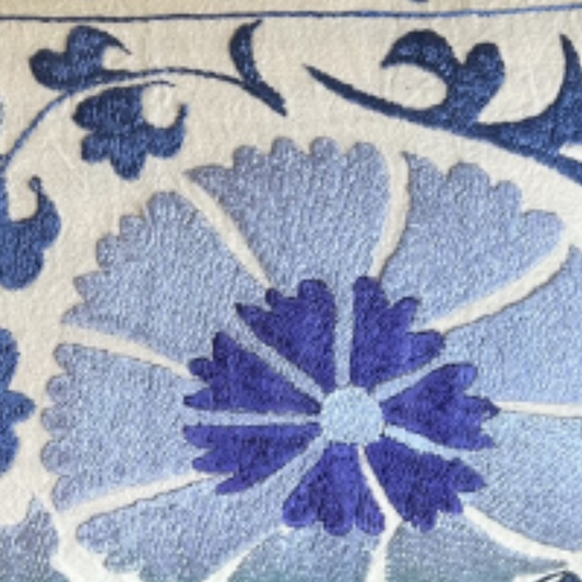 Embroidered John Robshaw Blue Suzani 12 x 18 Rectangle Decorative Pillow with Down Feather Insert