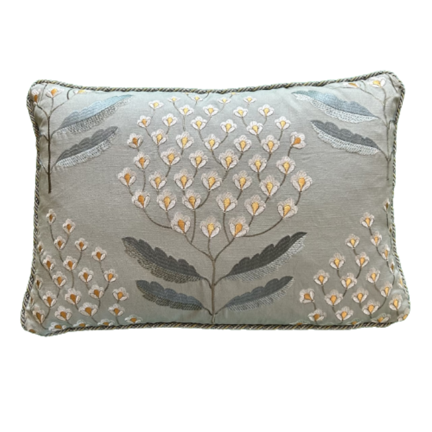 Bellis Fern Embroidery for British National Trust 14 x 20 Decorative Pillow with Down Feather Insert