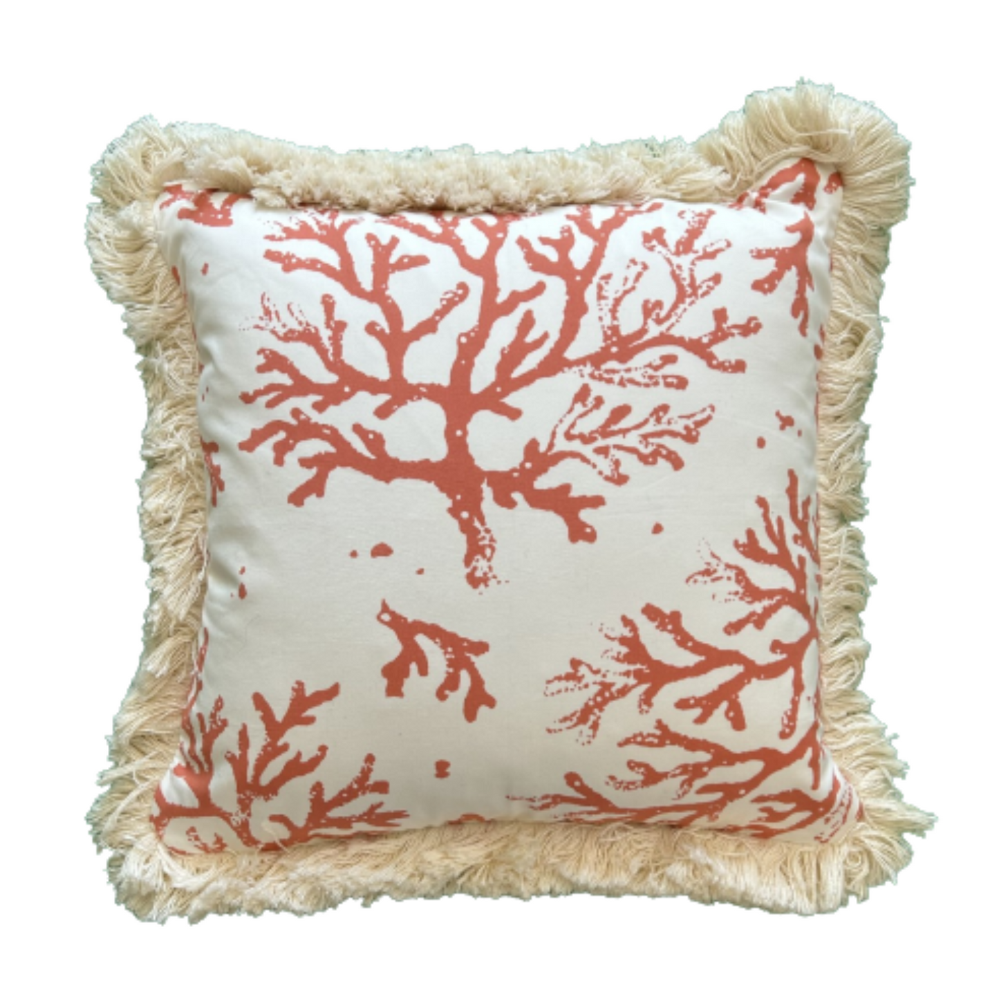 Dramatic Natural Coral Italian Cotton Print 16 x 16 Designer Pillow with Down Feather Insert