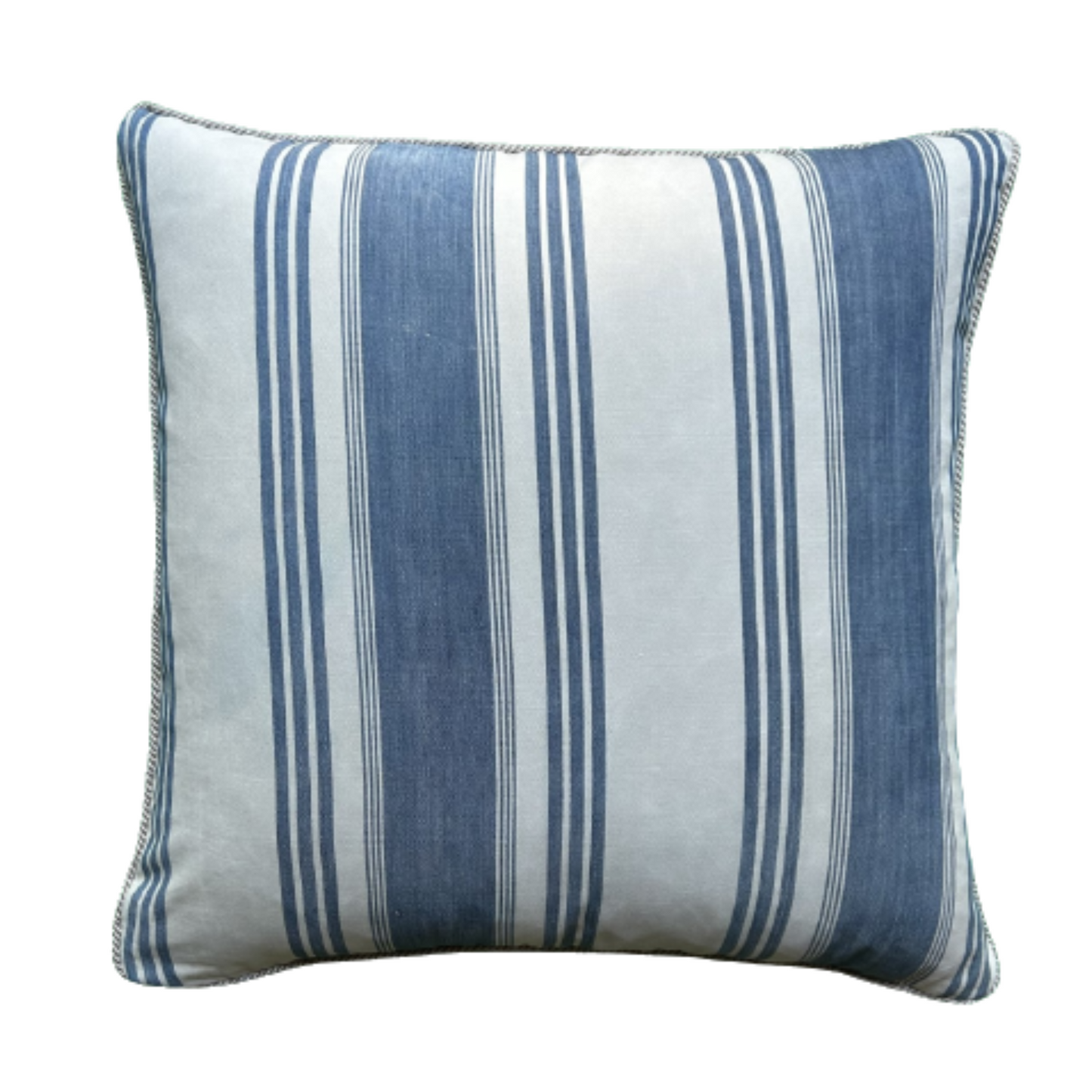 Antique Denim Blue Ticking Stripe 19x19 Decorative Pillow with Down Feather Insert