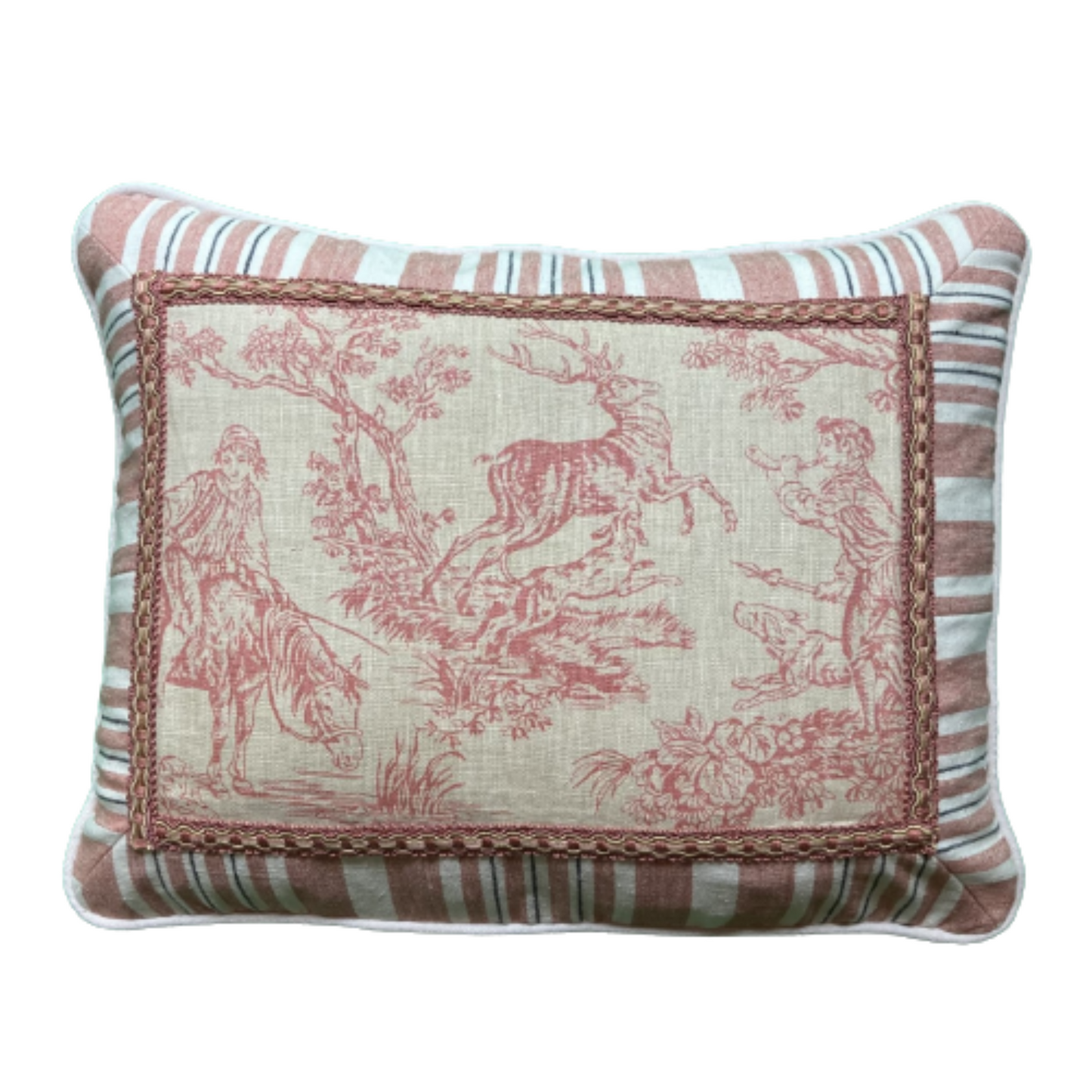 Vintage Framed Toile Decorative Pillow 16 x 20 with Down/Feather Insert