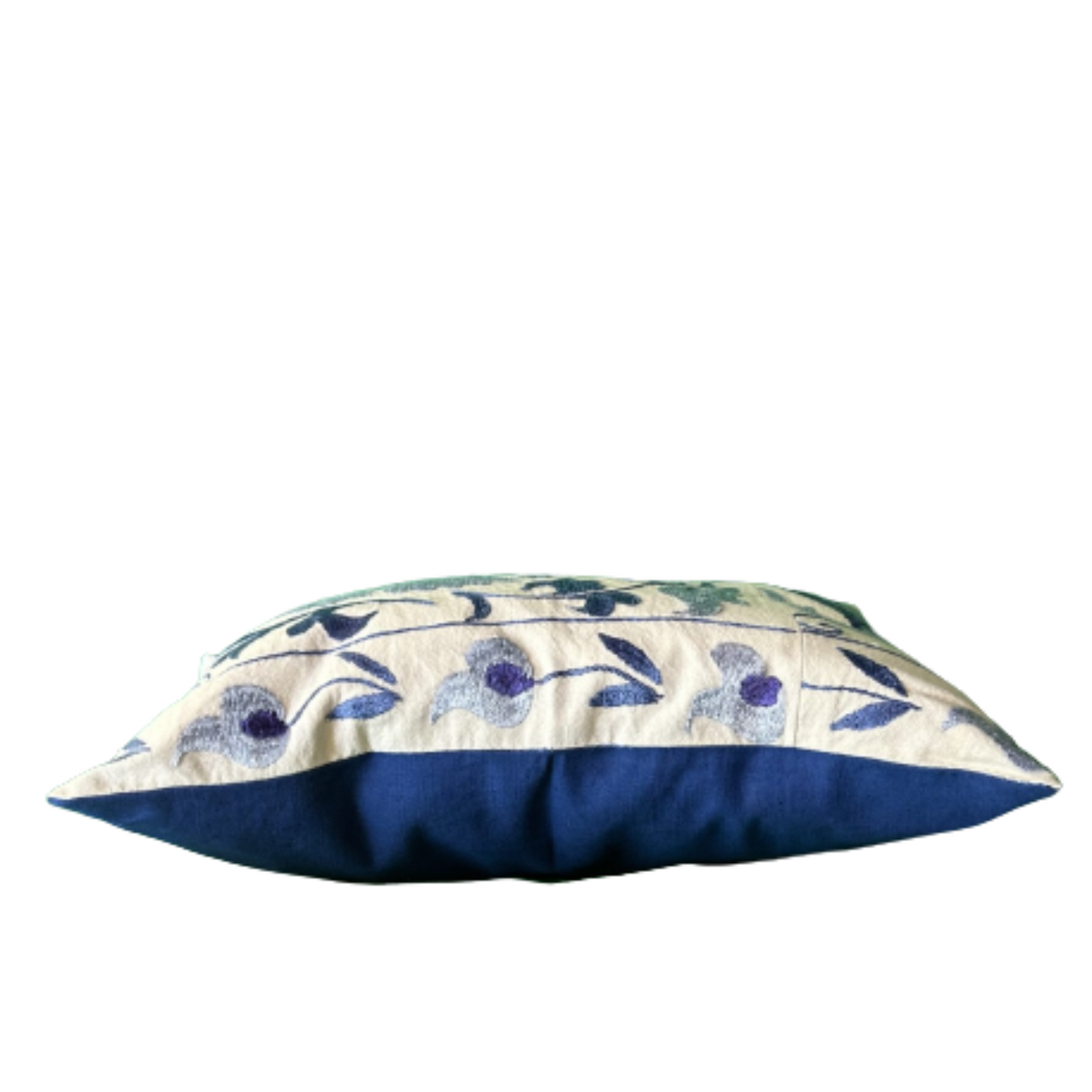 Embroidered John Robshaw Blue Suzani 12 x 18 Rectangle Decorative Pillow with Down Feather Insert