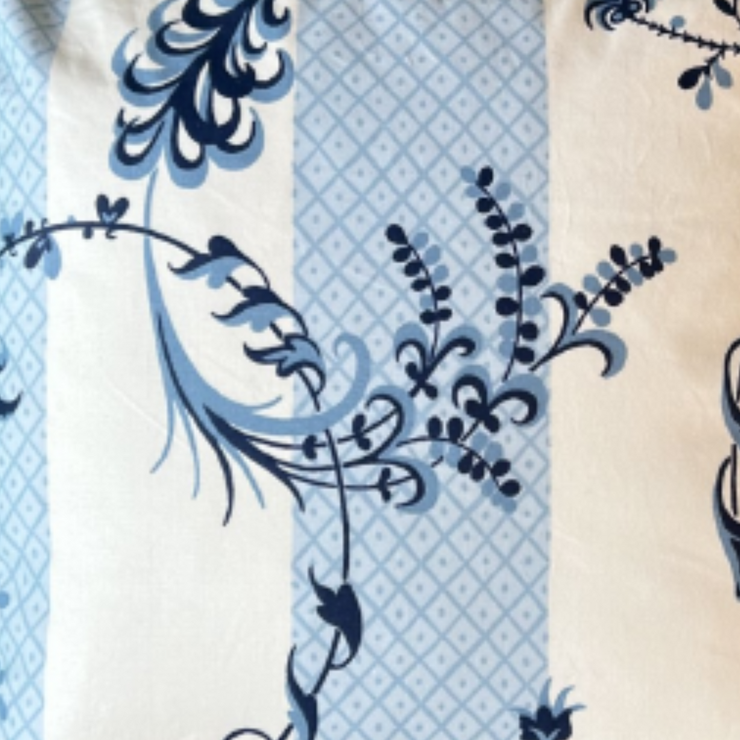 Bagatelle Pillow Front Serene Blue and White Trellis and Vine Stripe Decorative Toss Pillow 15 X 15 Square with Down Feather Insert