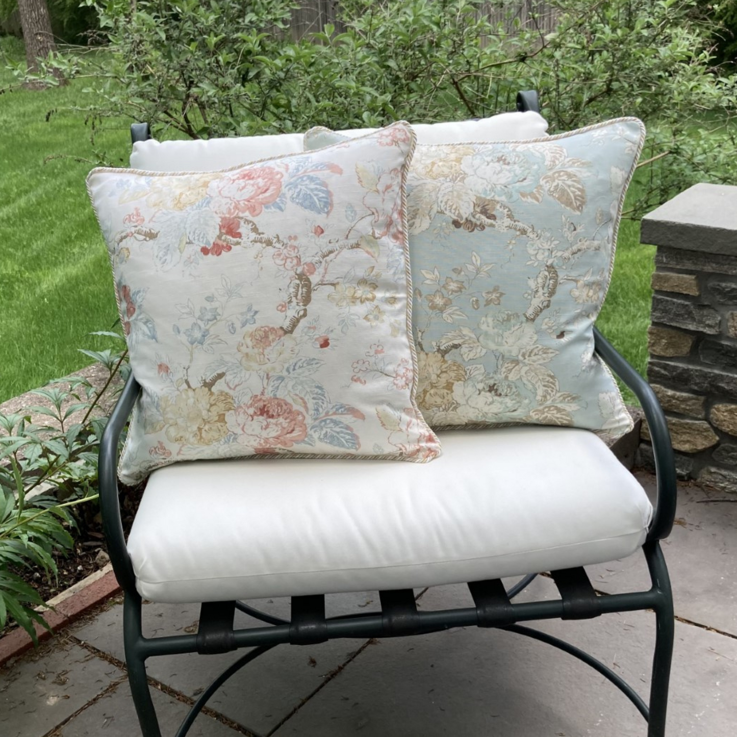 Summer Garden Aqua Blue 20 x 20 Square Decorative Pillow with Down Feather Insert