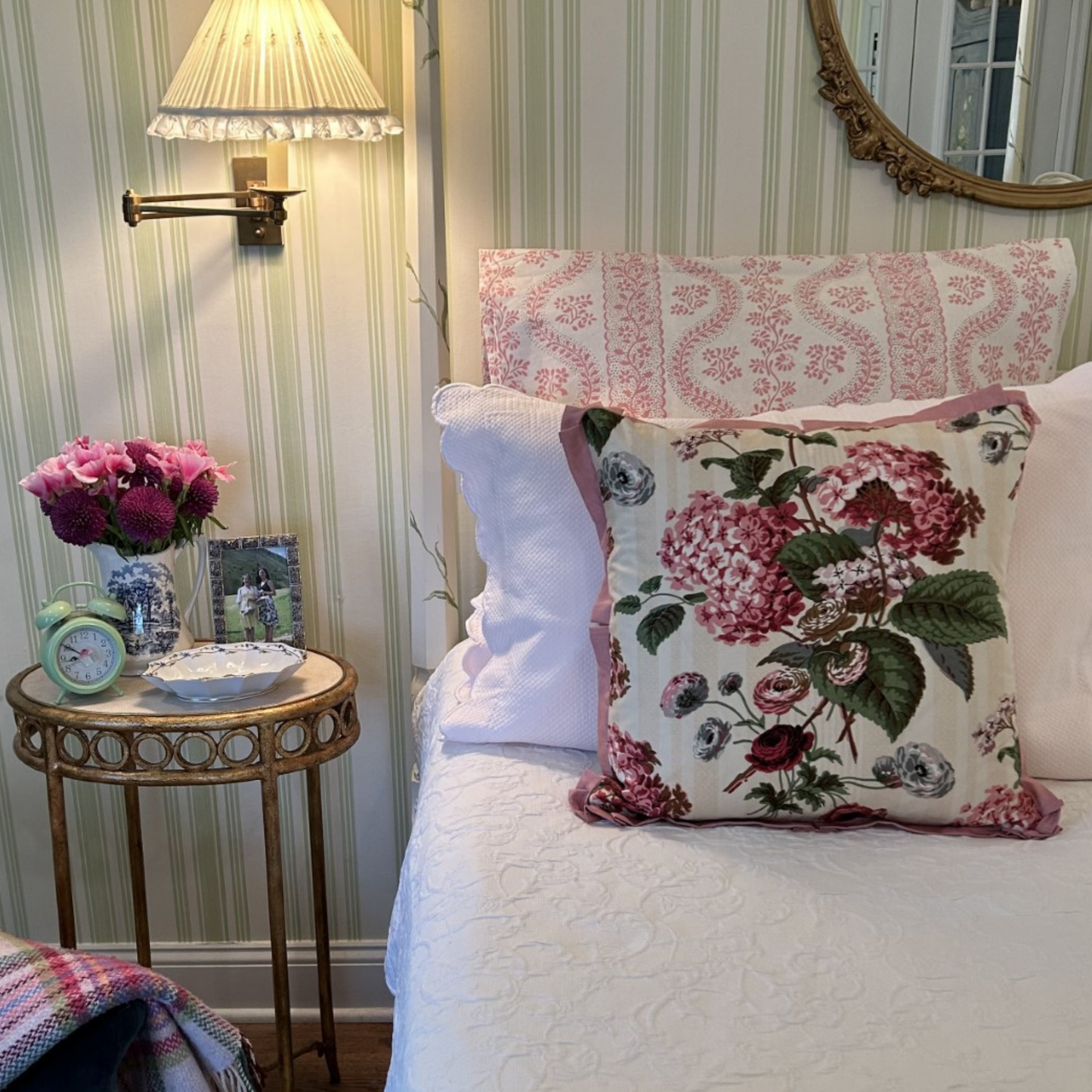 Colefax Pink Hydrangea 20 x 20 Square Decorative Pillow with Down Feather Insert