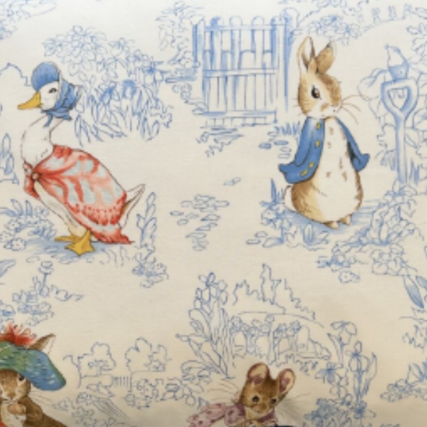 Rare Vintage Designer Peter Rabbit Blue Lumbar 17 x 21 Pillow with Down Feather Insert
