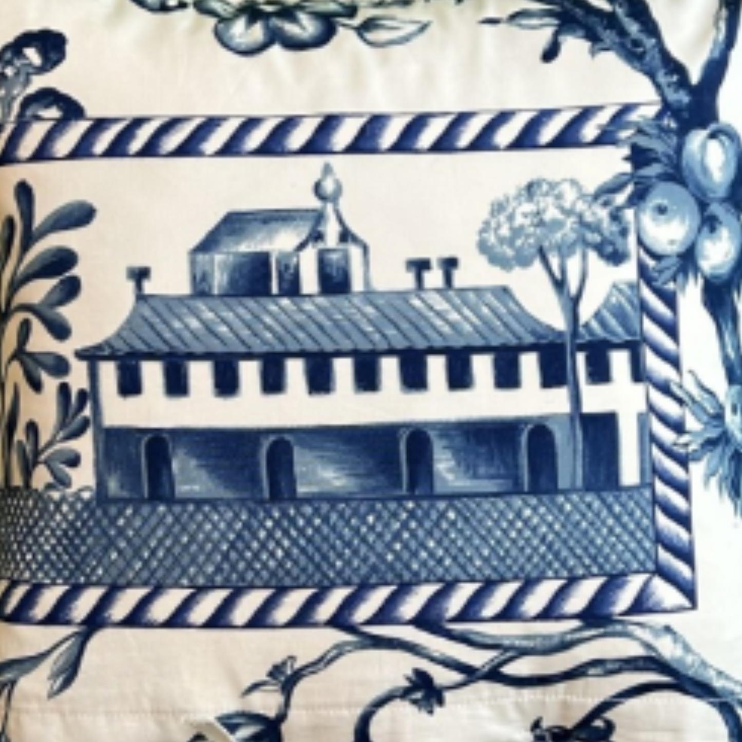 Summer Wind Midnight Hydrangea and Toile 16 X 16 Square Designer Pillow Sides with Down Feather Insert