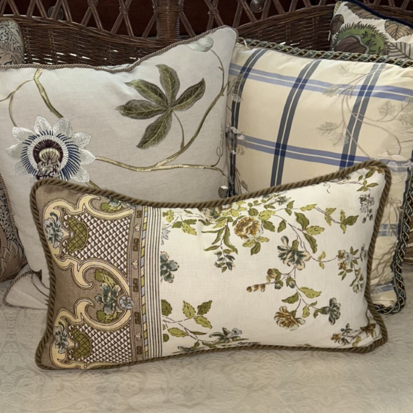 Canton Rose by Bailey & Griffin Rectangle 12 x 21 Decorative Pillow with Down Feather Insert
