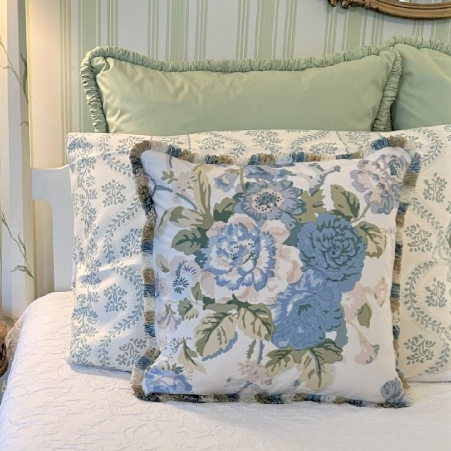 Grenville Lee Jofa Chintz 16 x 16 Square Decorative Pillow with Down Feather Insert