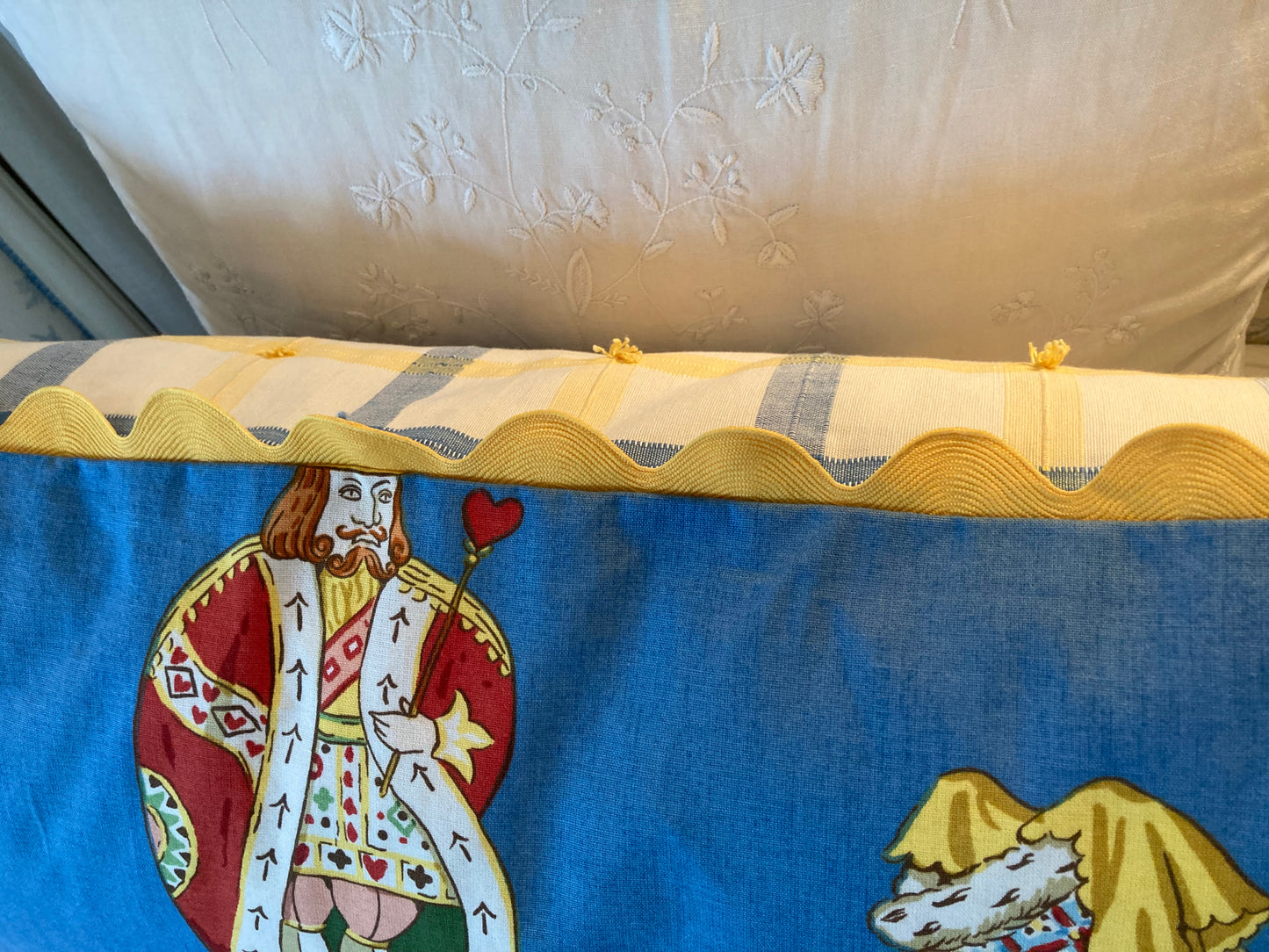 Rare Vintage Designer Alice in Wonderland Pillow Sides Blue Oversize 20 x 36 Pillow with Down Feather Insert