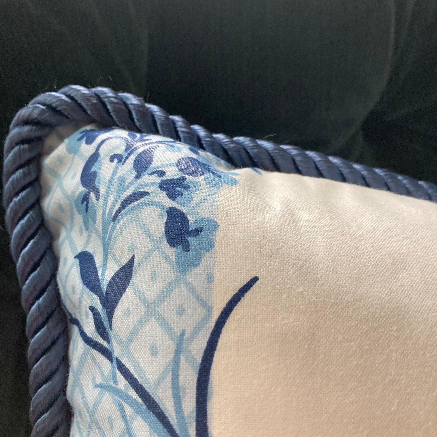 Bagatelle Pillow Rope Serene Blue and White Trellis and Vine Stripe Decorative Toss Pillow 15 X 15 Square with Down Feather Insert