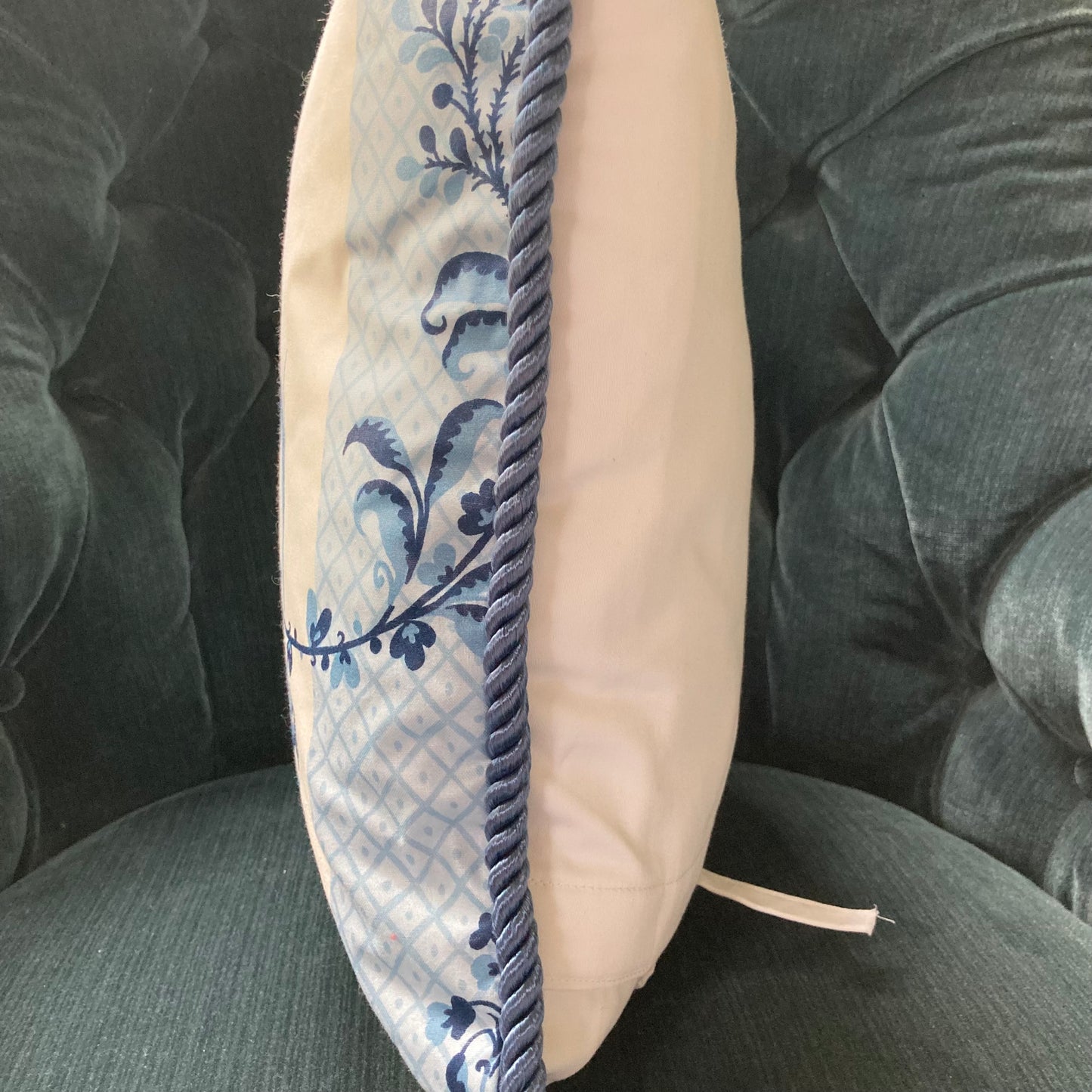 Bagatelle Pillow Side Serene Blue and White Trellis and Vine Stripe Decorative Toss Pillow 15 X 15 Square with Down Feather Insert