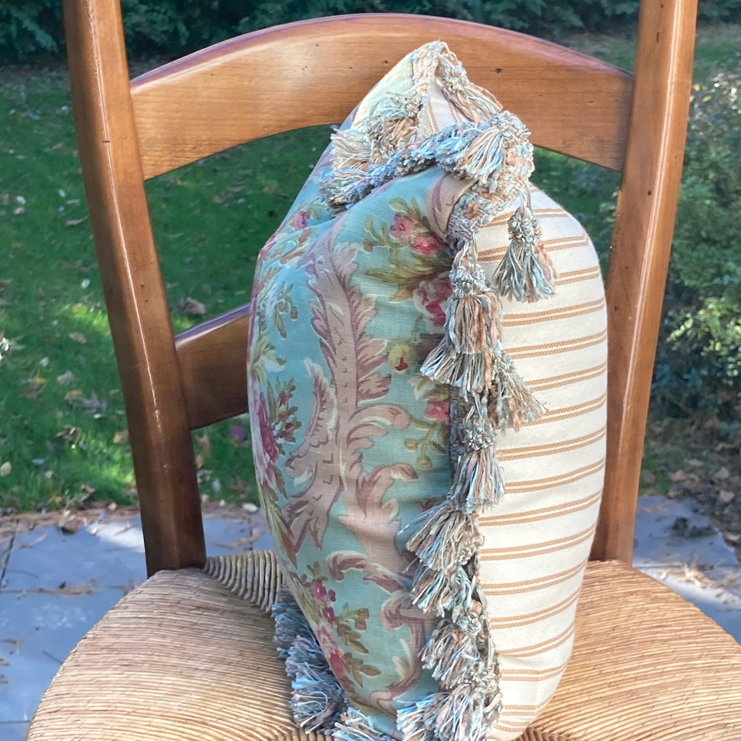 Vintage Old World Hand Printed Roses 16 X 16 Square Designer Pillow with Down Feather Insert