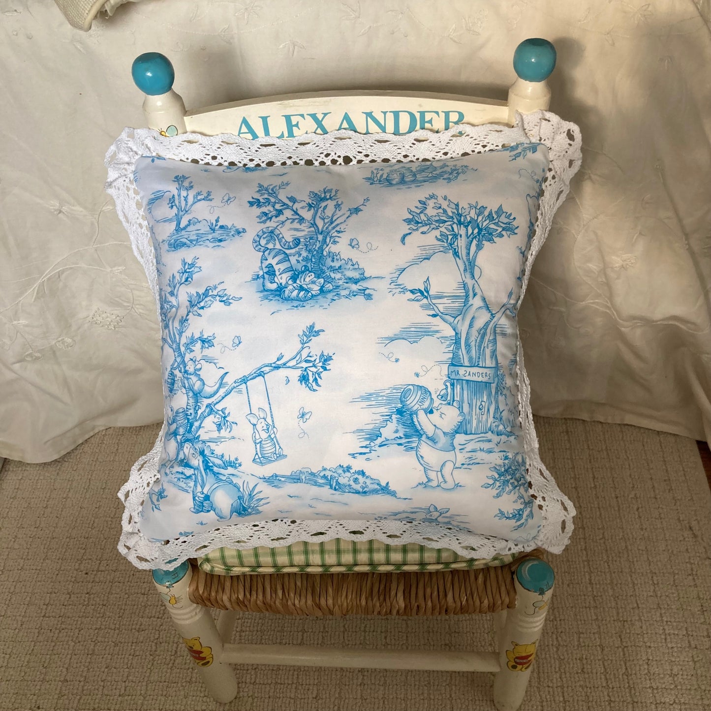 Winnie The Pooh and Friends with Honeybees 15 X 15 Square Decorative Pillow Front with Down Feather Insert