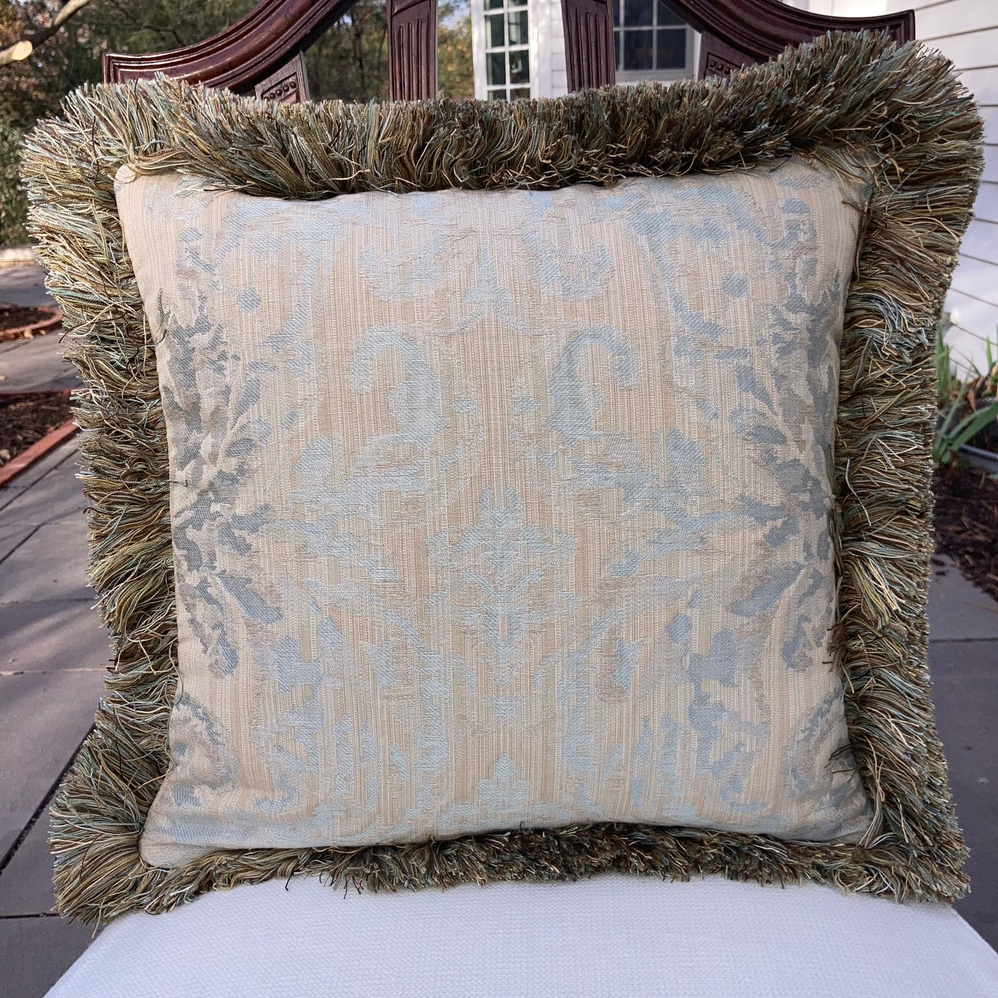 Vintage Italian Harlequin Damask 16 x 16 Square Designer Pillow with Down Feather Insert