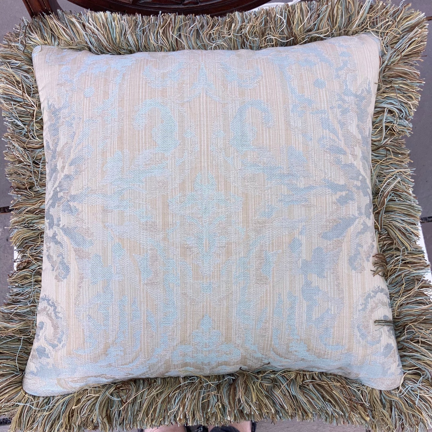 Vintage Italian Harlequin Damask 16 x 16 Square Designer Pillow with Down Feather Insert