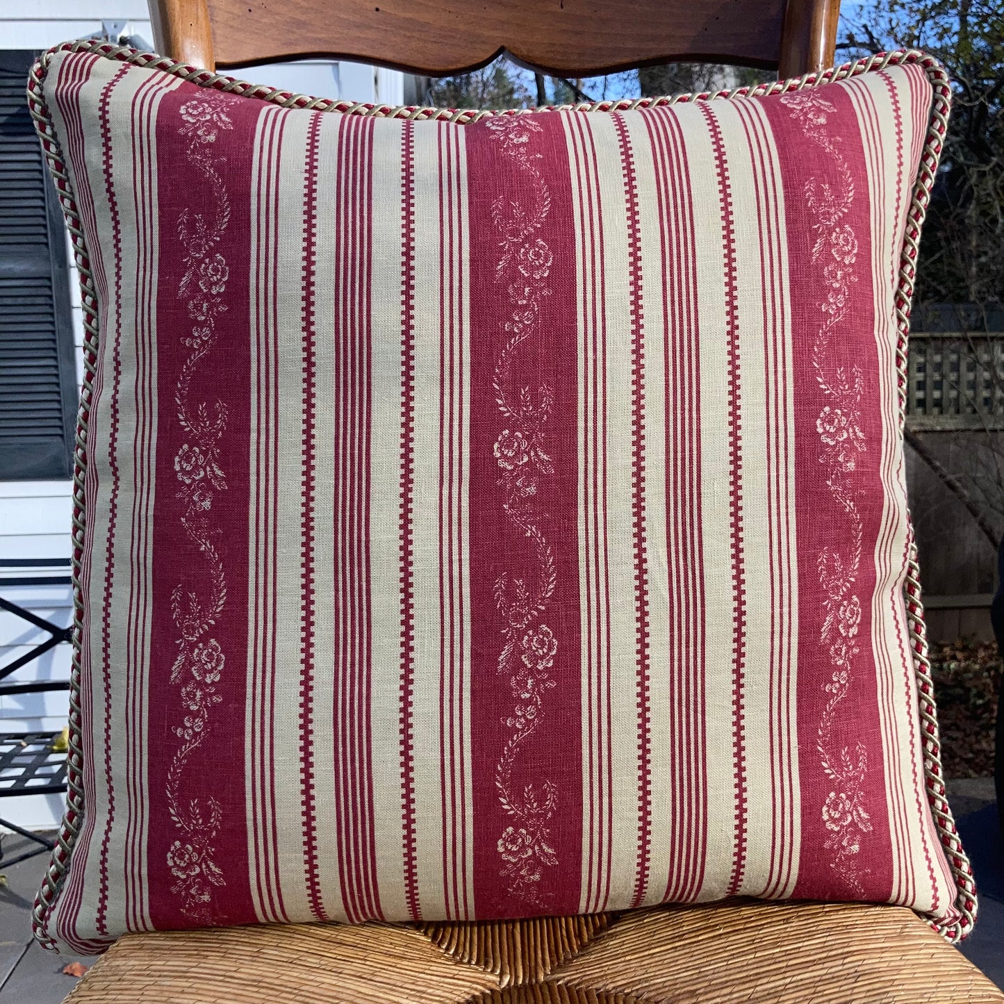 Vintage Country Hand Printed Paprika Red Toile Square 20 x 20 Pillow Back with Down Feather Insert