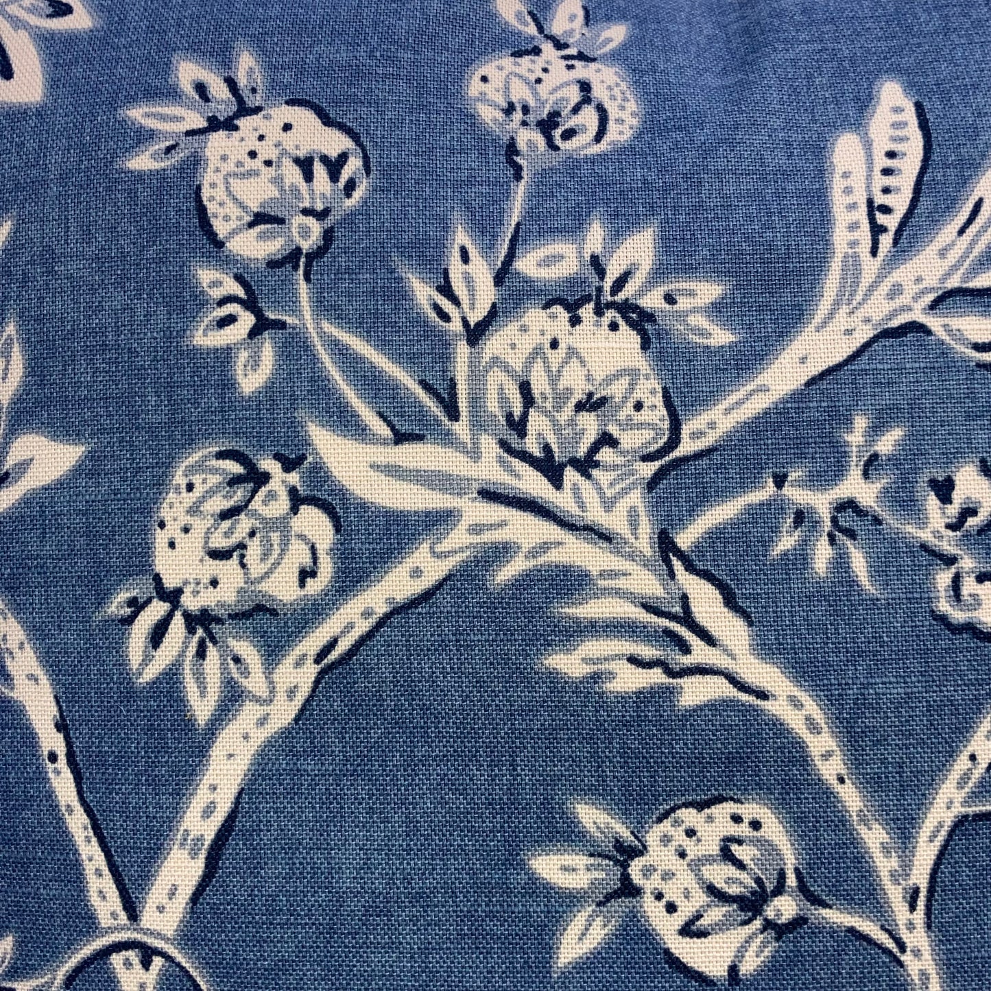 Bienvenue Tropical on Faded Denim Designer Pillow 21 X 21 Square Detail with Down Feather Insert