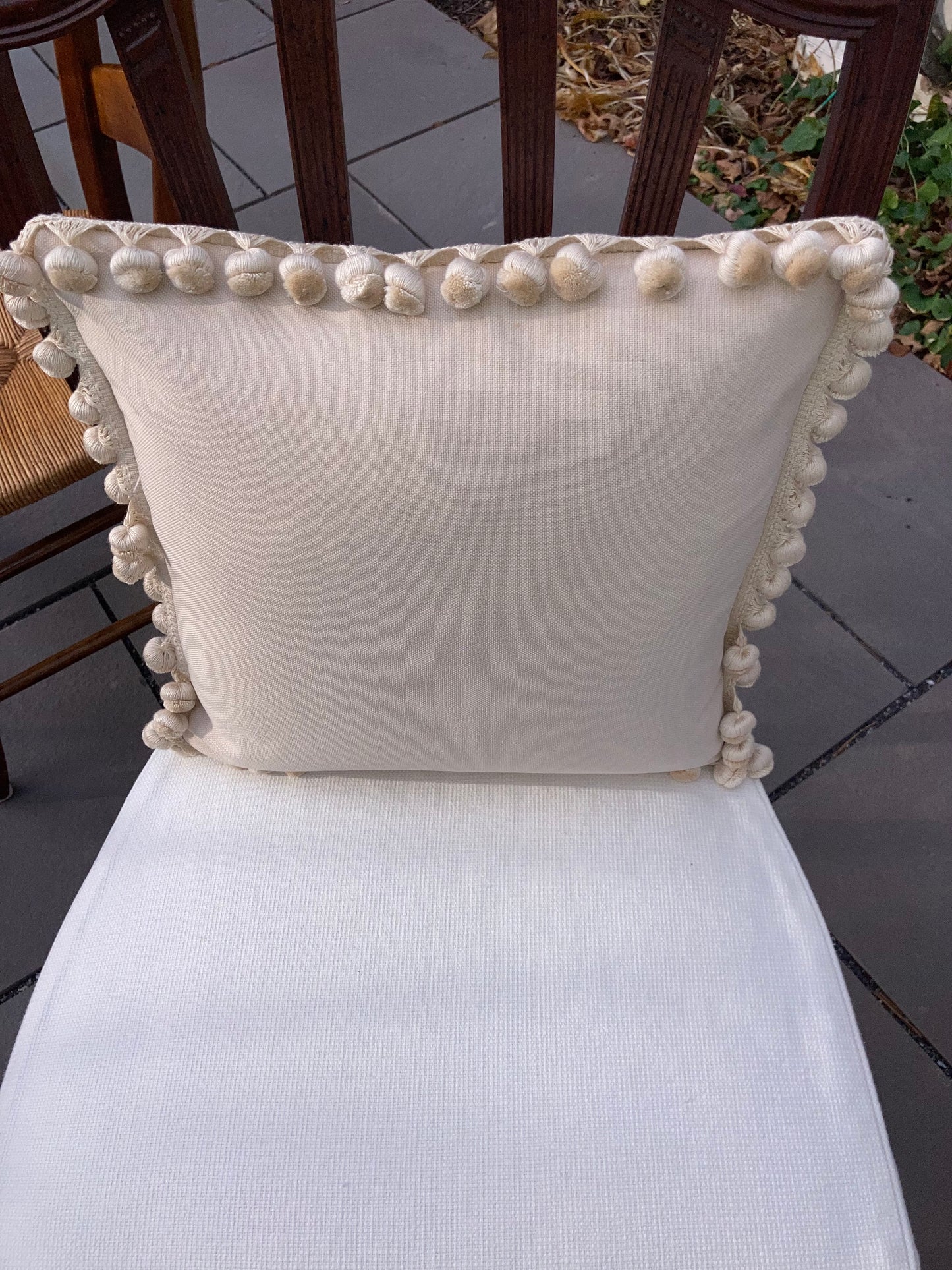 Flore Embroidered Contemporary Neutral 16 X 16 Square Designer Manuel Canovas Pillow Back with Down Feather