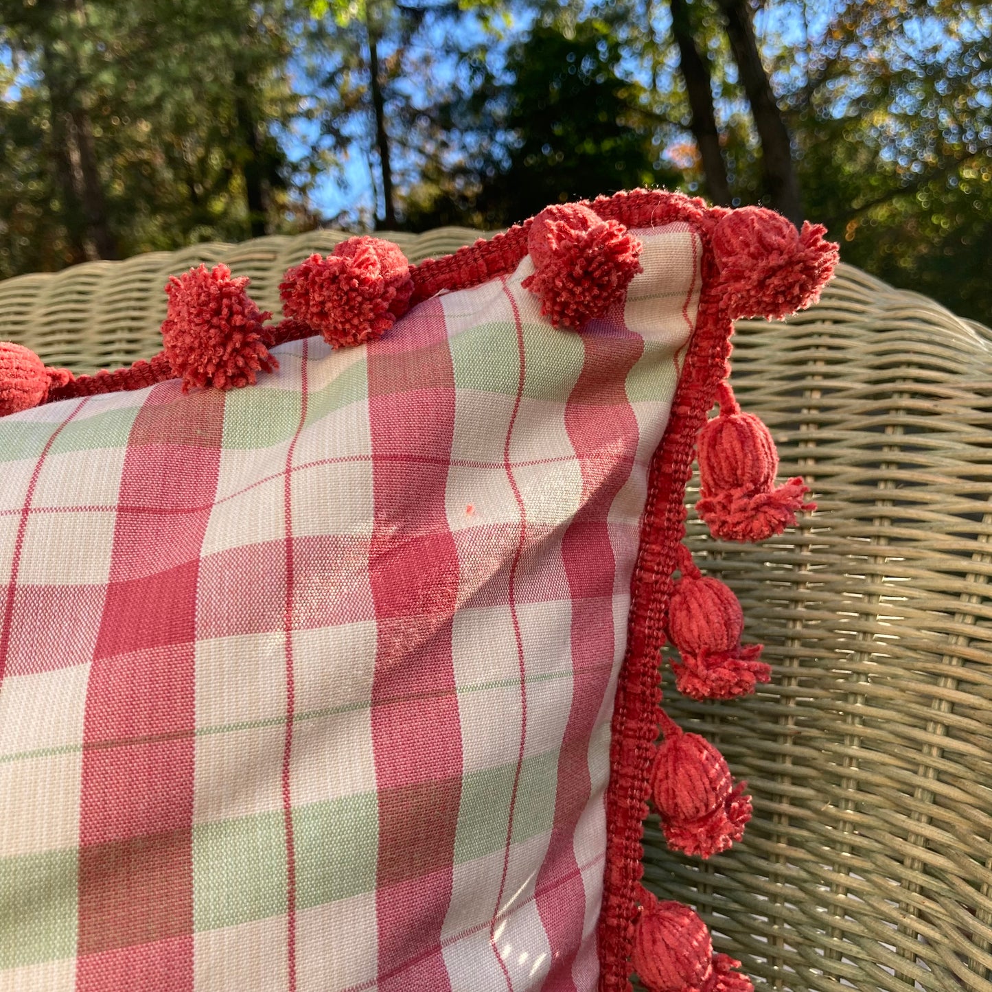 Red Geranium 22 x 22 Inches Decorative Designer Pillow Fringe with Down Feather Insert