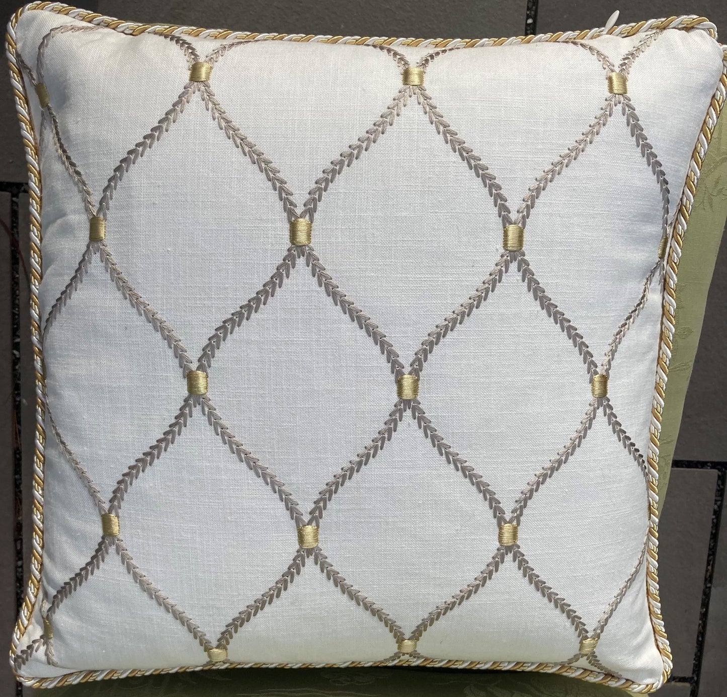 Schumacher Airlie Garden Urn Bouquet in Chintz with Lattice 17 x 17 Square Pillow Back with Down Feather Insert