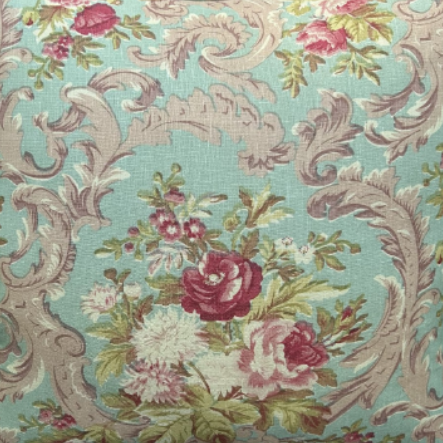 Wynwood Hand Printed Aqua Floral Square 18 x 18 Decorative Pillow with Down Feather Insert
