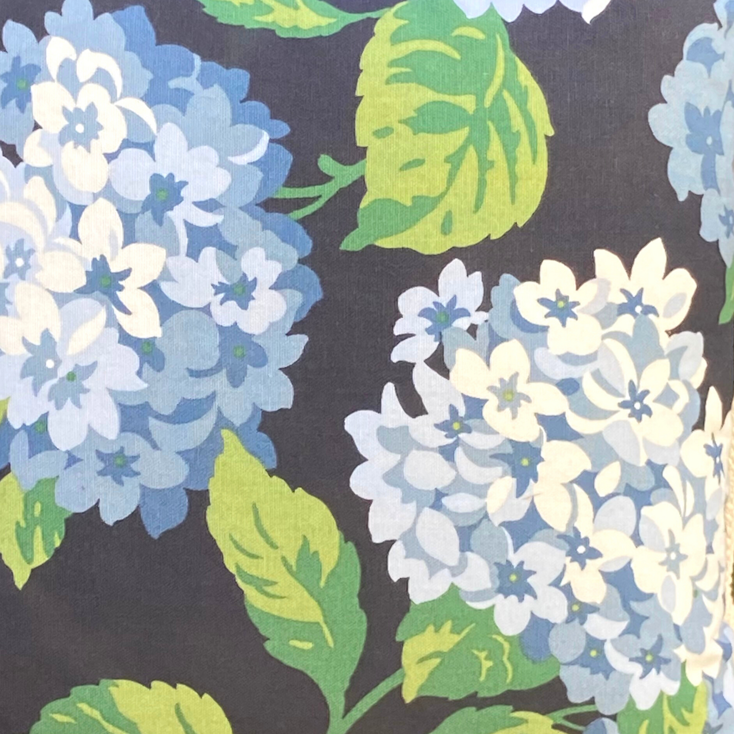 Summer Wind Midnight Hydrangea and Toile 16 X 16 Square Designer Pillow with Down Feather Insert
