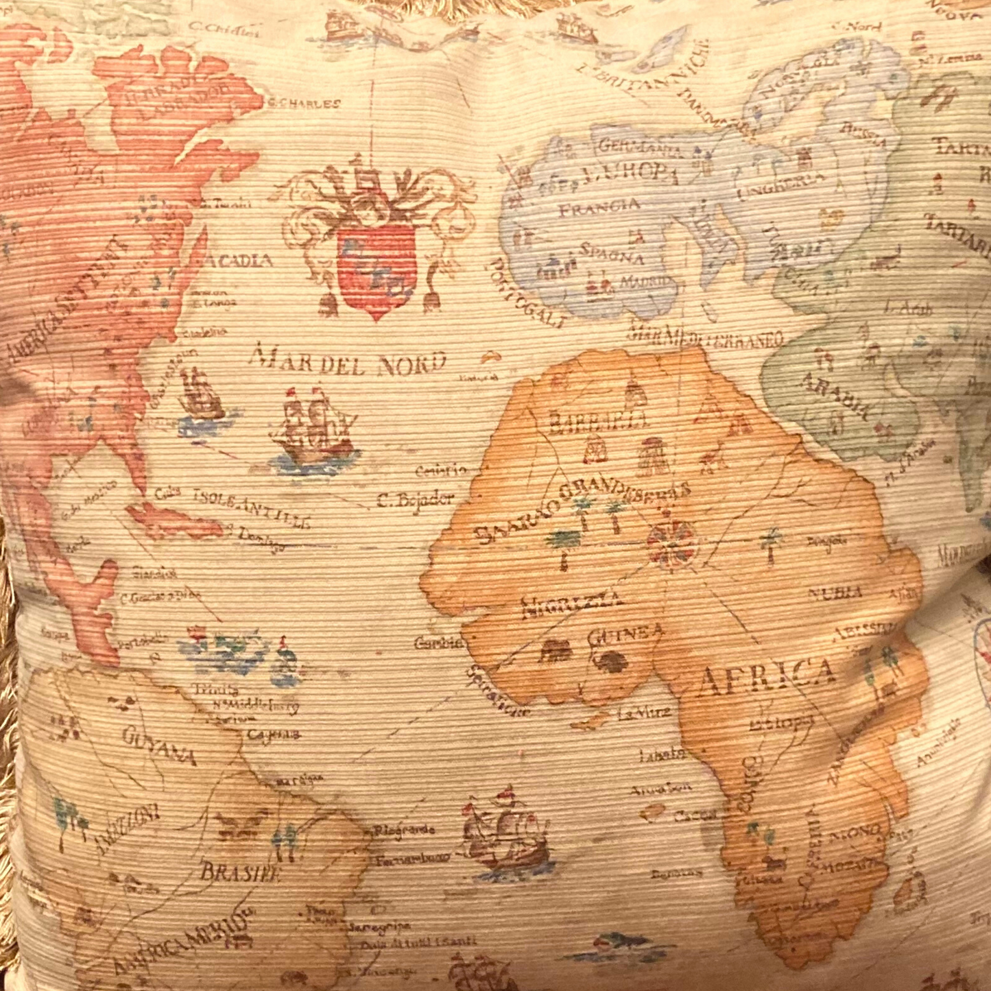 Antique Map Print 22 x 22 Square Designer Pillow with Down Feather Insert