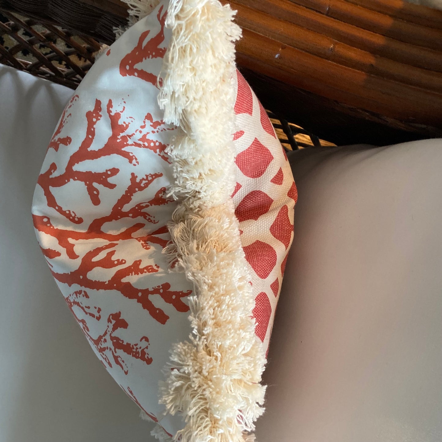 Dramatic Natural Coral Italian Cotton Print 16 x 16 Designer Pillow with Down Feather Insert