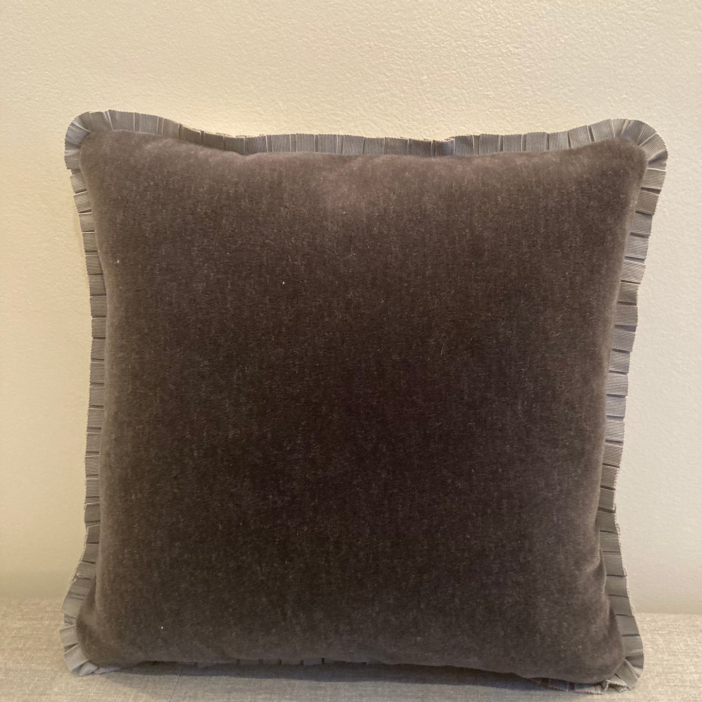 Orissa Embroidered Taupe and Charcoal Ikat Motif 14 x 14 Square Designer Pillow Back with Down Feather Insert