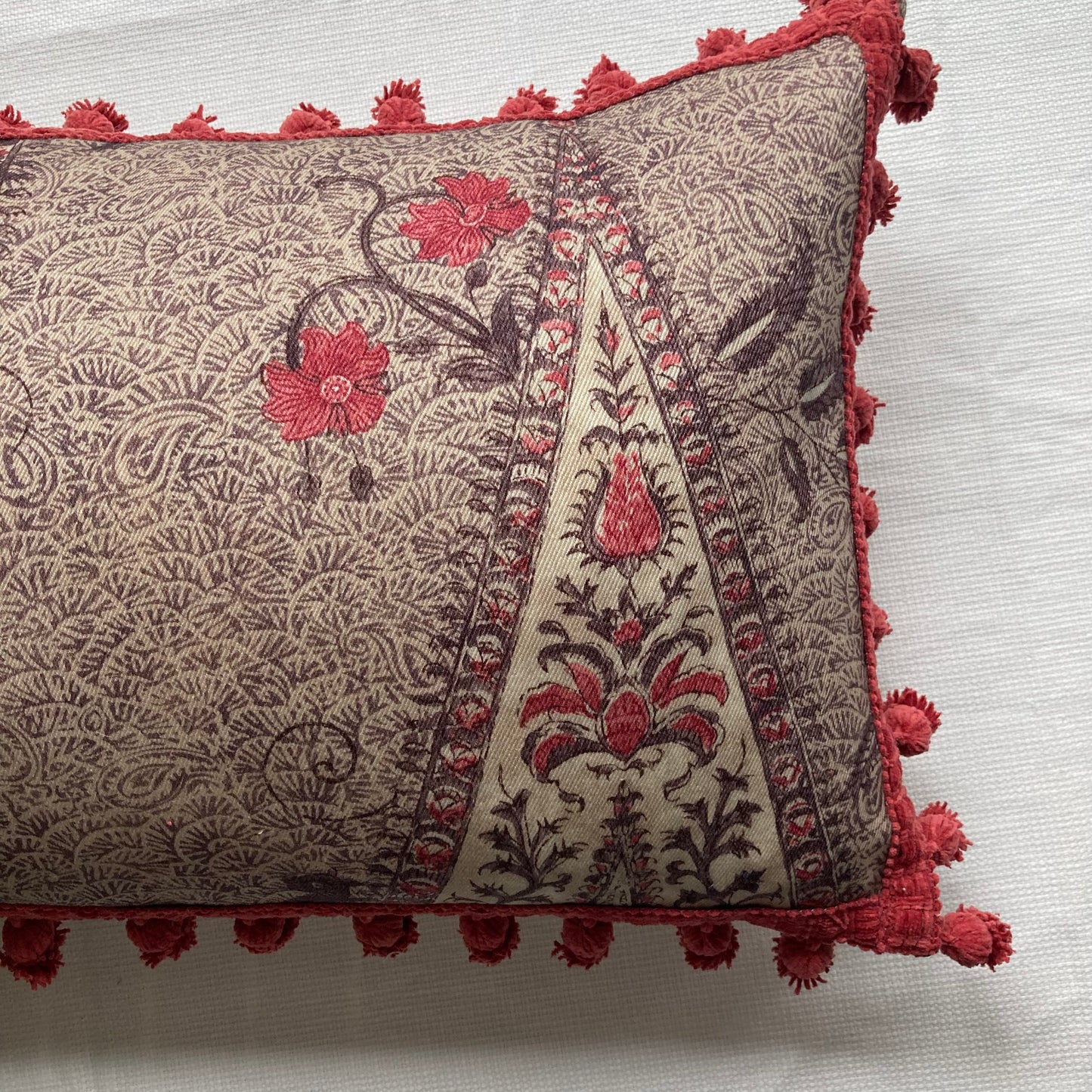 Koyari Crimson Wool Paisley from Zoffany 14 X 26 Rectangle Decorative Pillow with Down Feather Insert