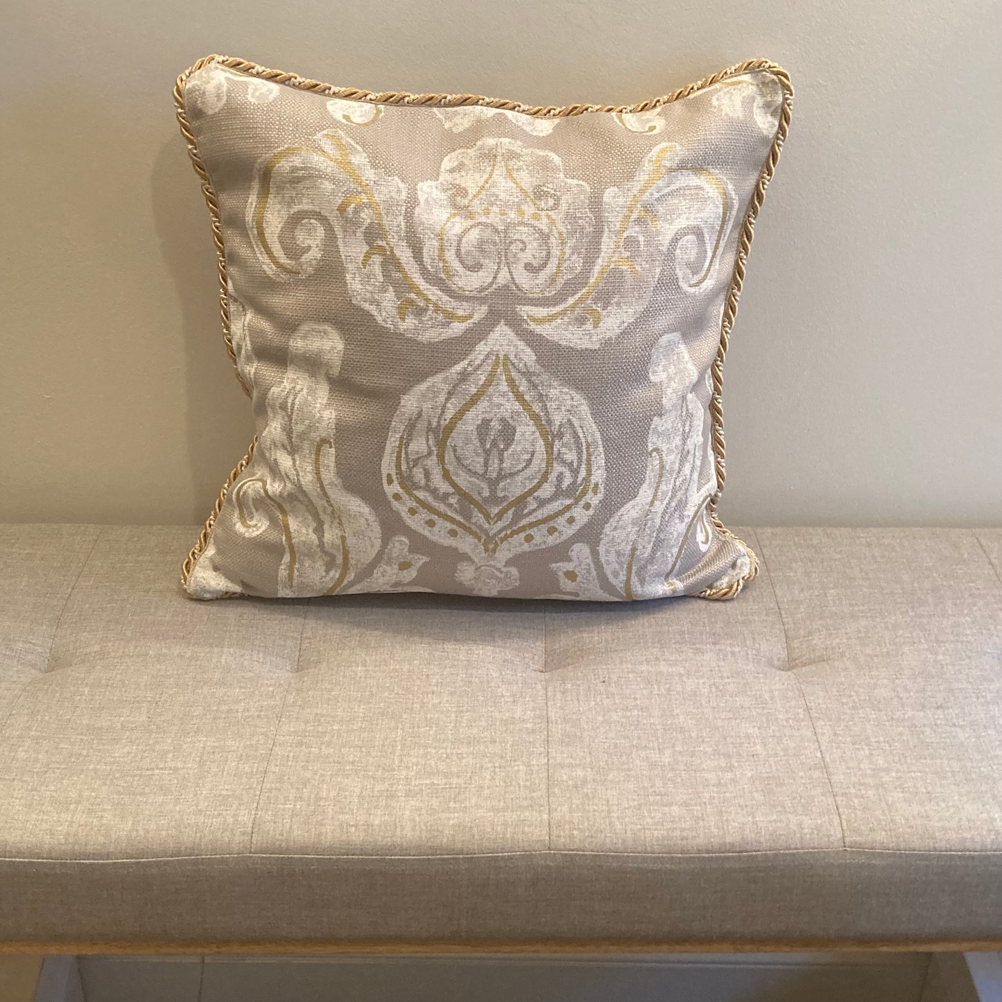 Brocatello Glam Damask 18 x 18 Inches Square Designer Pillow Detail with Down Feather Insert