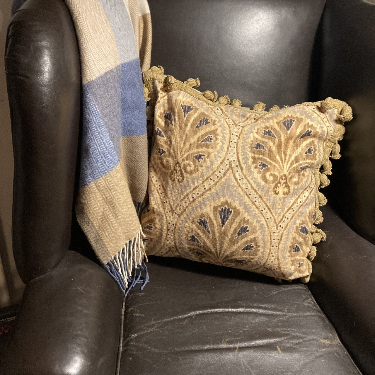 Bukhara Turkish Chenille Schumacher 19 x 19 Square Designer Pillow with Down Feather Insert
