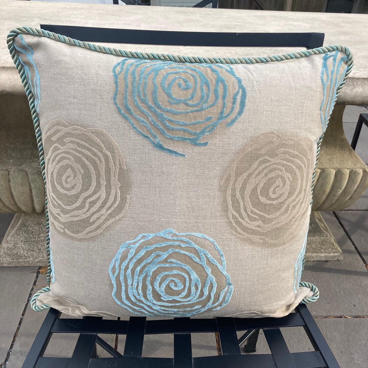 William Yeoward Linen and Velvet 25 x 25 Square Decorative Designer Pillow Front with Down Feather Insert