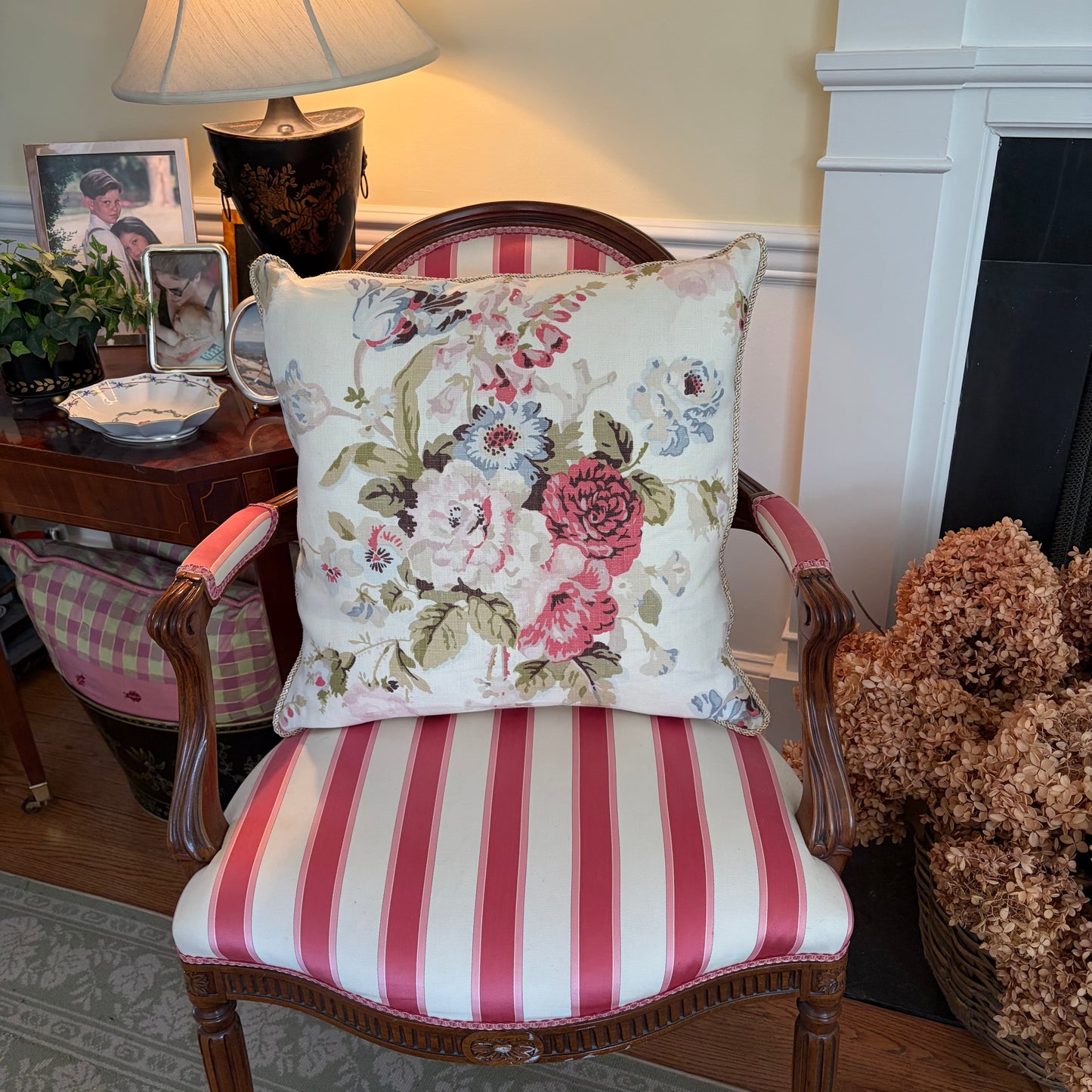 Iconic Grenville Rose by Lee Jofa Linen Decorative Pillow 21 x 21 includes Down/Feather Insert