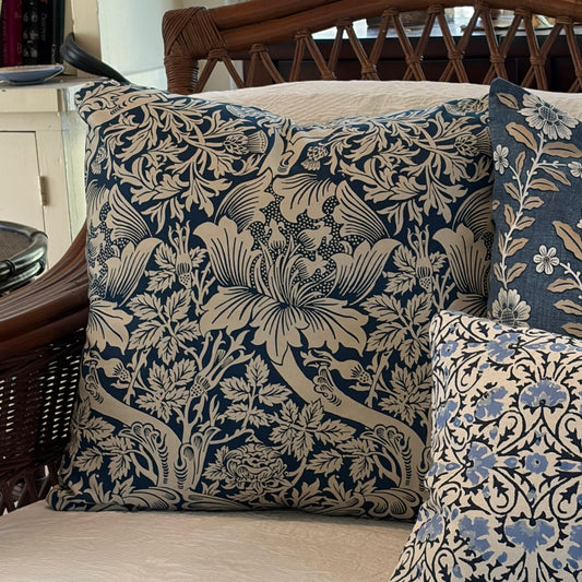 Morris Rose and Thistle Indigo Blue 20 x 20 Decorative Pillow with Down/Feather Insert