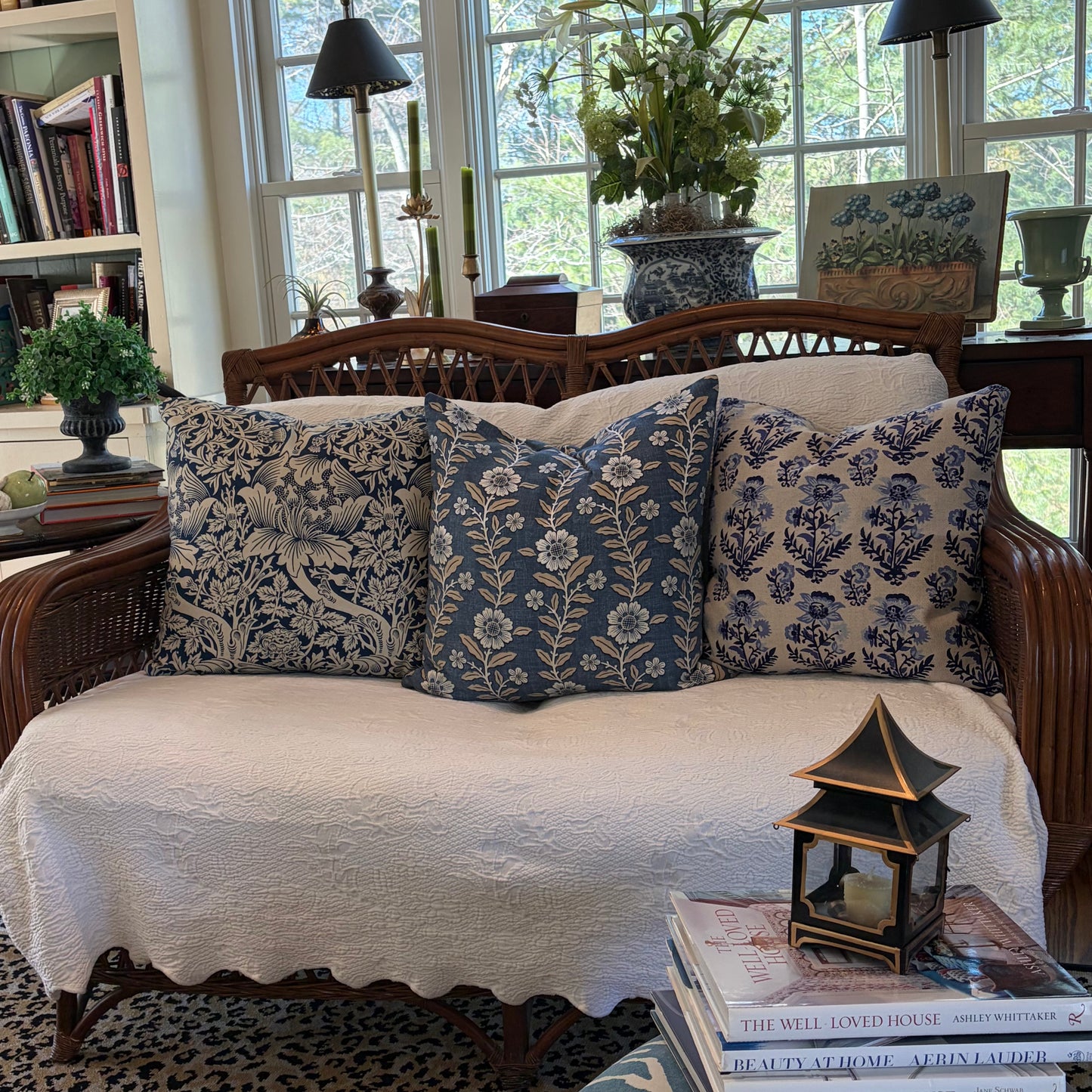 Morris Rose and Thistle Indigo Blue 20 x 20 Decorative Pillow with Down/Feather Insert