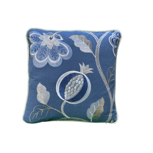 Jane Churchill Paradise Garden Blue Embroidered Decorative Pillow 16 x 16 with Down/Feather Insert