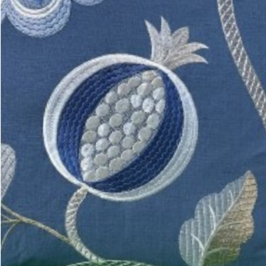 Jane Churchill Paradise Garden Blue Embroidered Decorative Pillow 16 x 16 with Down/Feather Insert